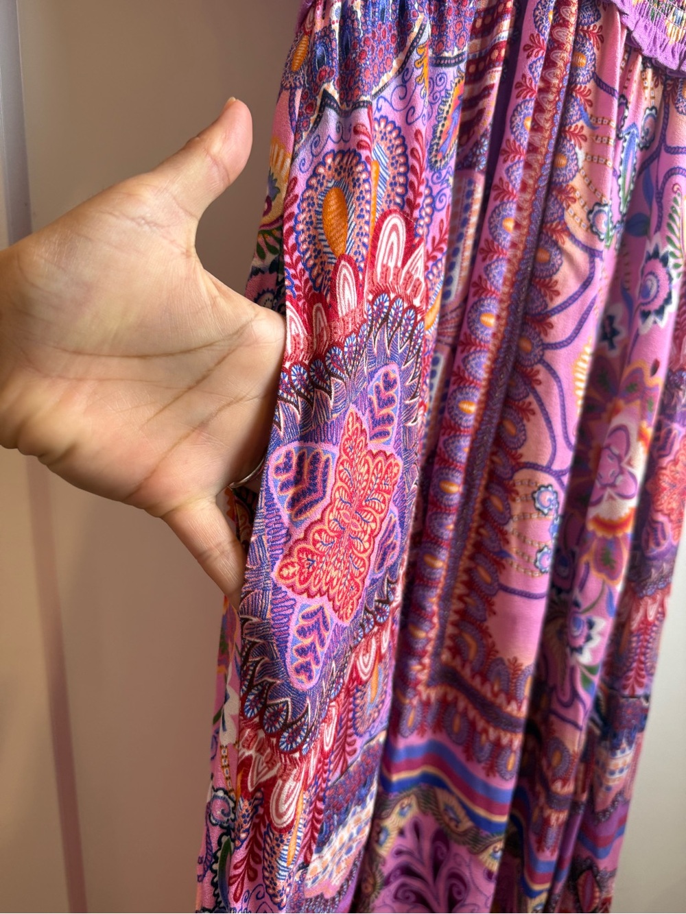 Hale Bob Katelyn Linen Maxi Dress Pink Paisley Boho Flutter Sleeve PocketsSizeXS - Picture 8 of 14
